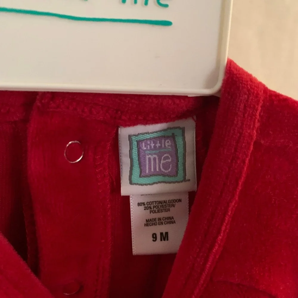 Little Me Baby Red Velour Christmas Teddy Bear Train Romper 9M Holiday Jumpsuit - Picture 7 of 7